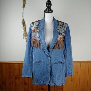 Vintage Wild West Cowboy Tapestry Denim Jacket